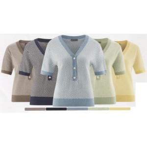 Pull demi manches, tricot motif diagonale,  jolis bords côte en chanvre et coton bio